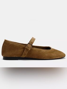 NWOT Zara Tan Suede Mary Jane Flats with Ankle Strap size11(42)